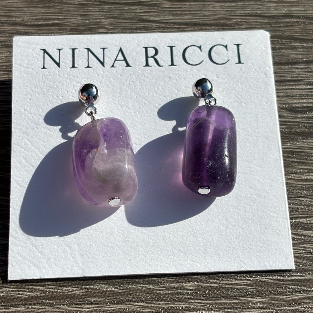 Nina Ricci Amethyst Stone Rhodium Plated Earrings